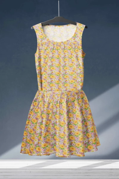 Yellow Floral Printed Cotton Dress